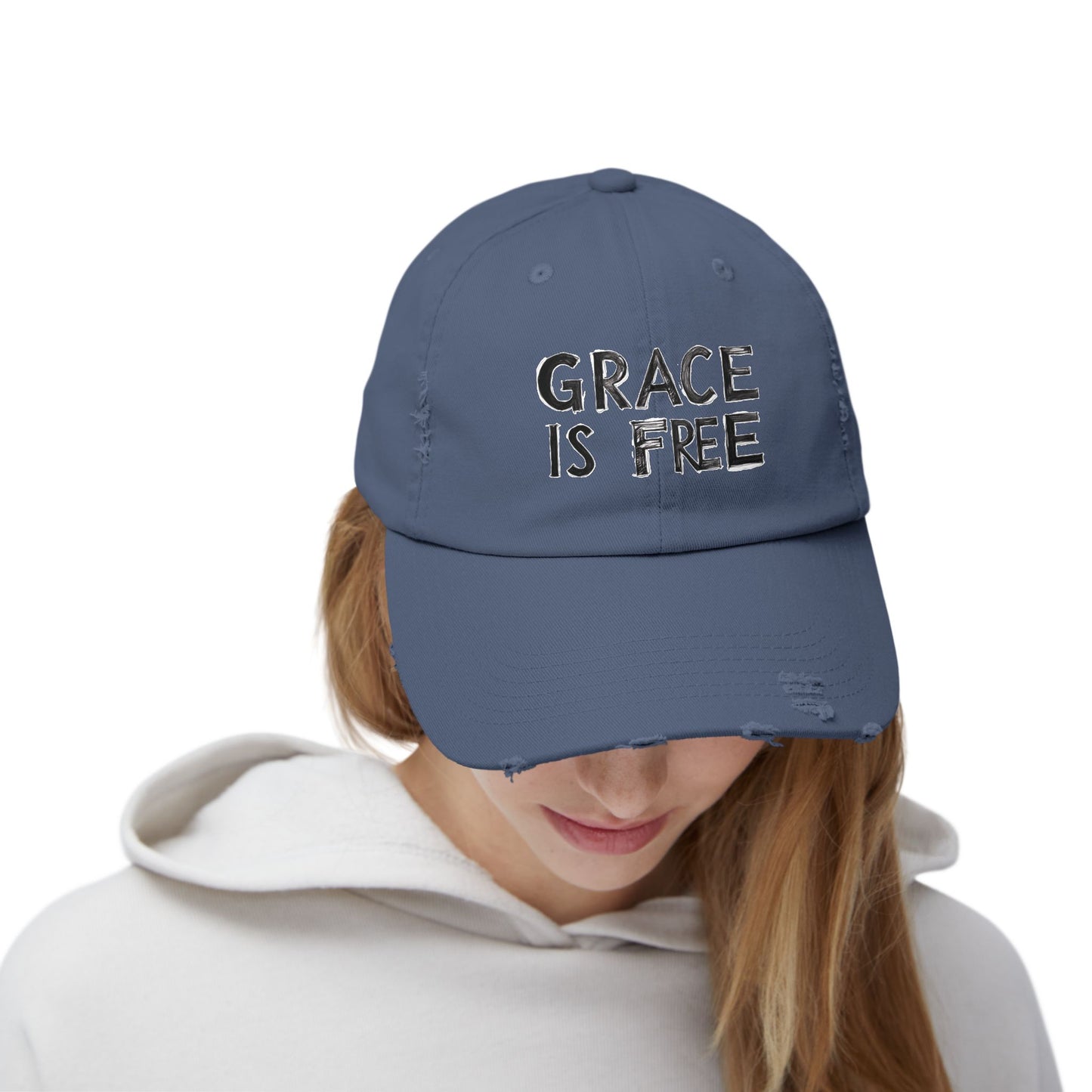 Unisex Distressed Cap - 'Grace is Free' Inspirational Hat for Everyday Wear