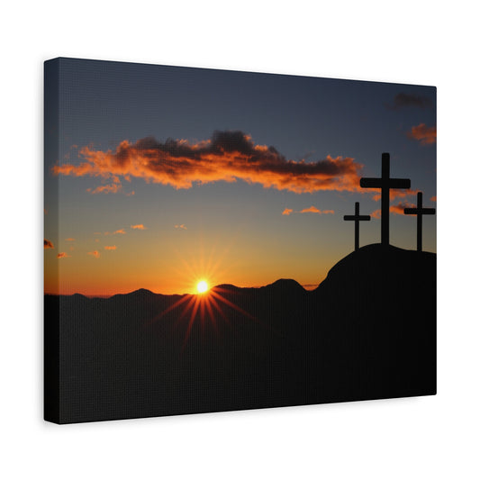 Inspirational Cross Sunset Matte Canvas Print | 1.25" Stretched Wall Art