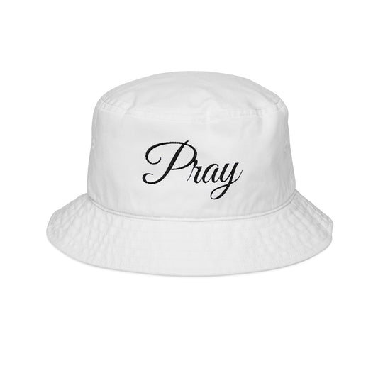 Embroidered 'Pray' Bucket Hat - Stylish Versatile Headwear White