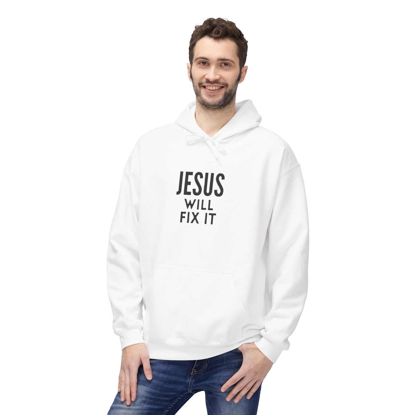 Unisex Fleece Hoodie - "Jesus Will Fix It" Inspirational Apparel
