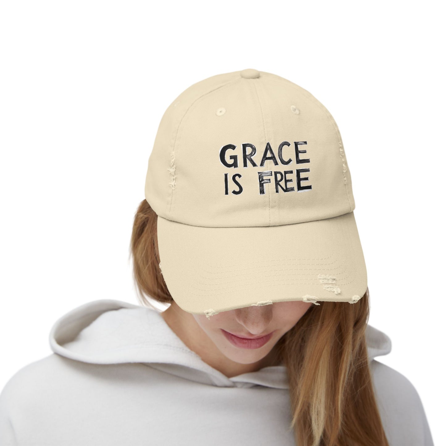 Unisex Distressed Cap - 'Grace is Free' Inspirational Hat for Everyday Wear