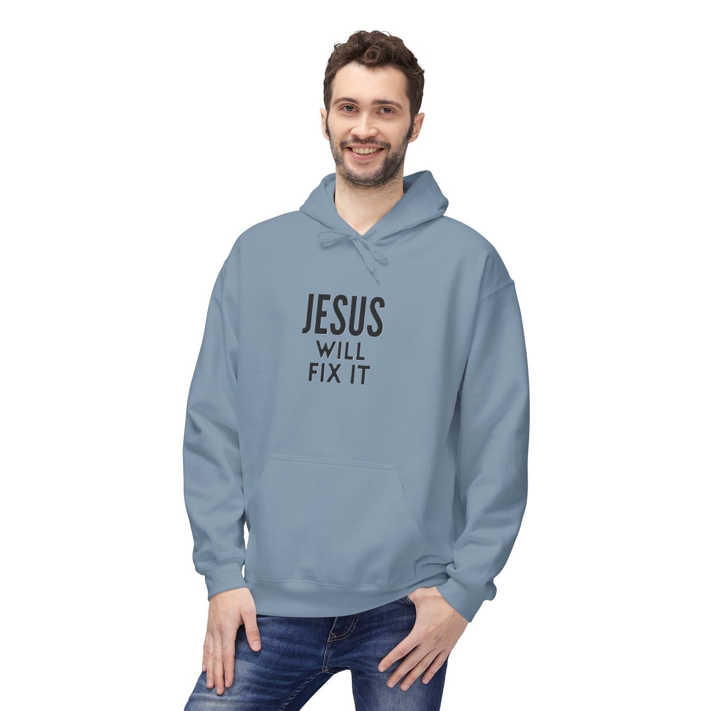 Unisex Fleece Hoodie - "Jesus Will Fix It" Inspirational Apparel