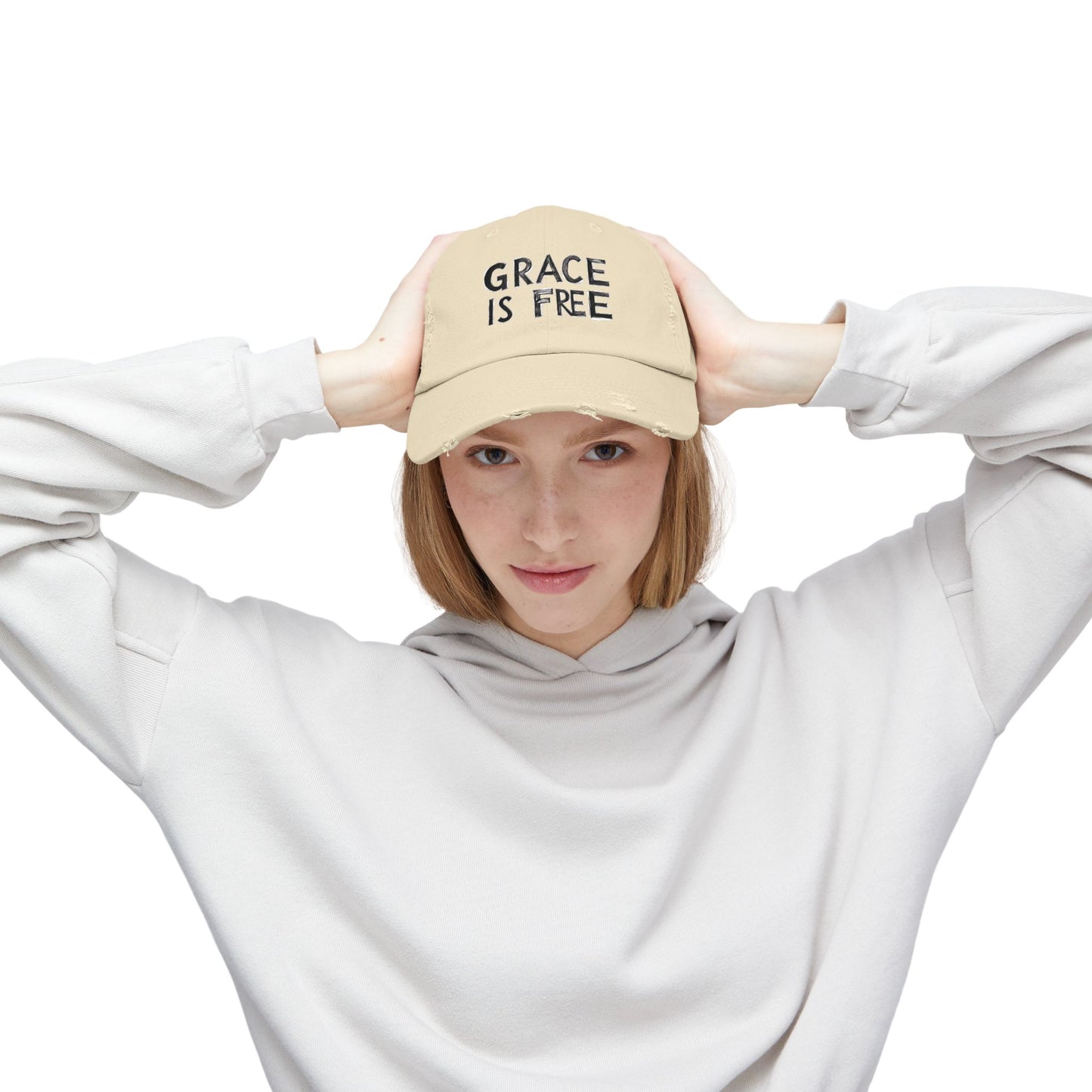 Unisex Distressed Cap - 'Grace is Free' Inspirational Hat for Everyday Wear