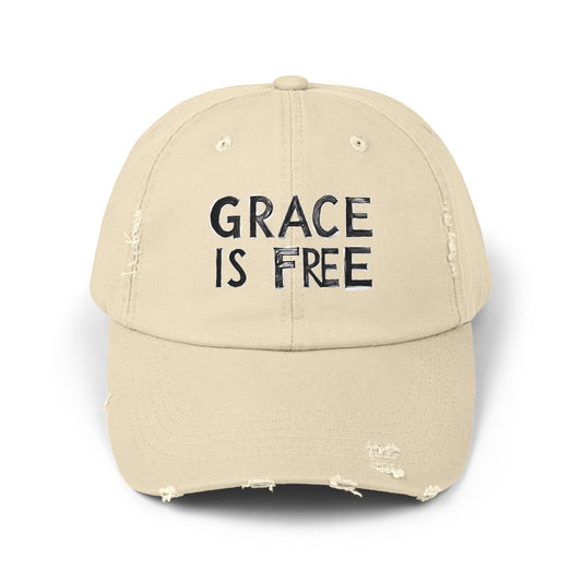 Unisex Distressed Cap - 'Grace is Free' Inspirational Hat for Everyday Wear