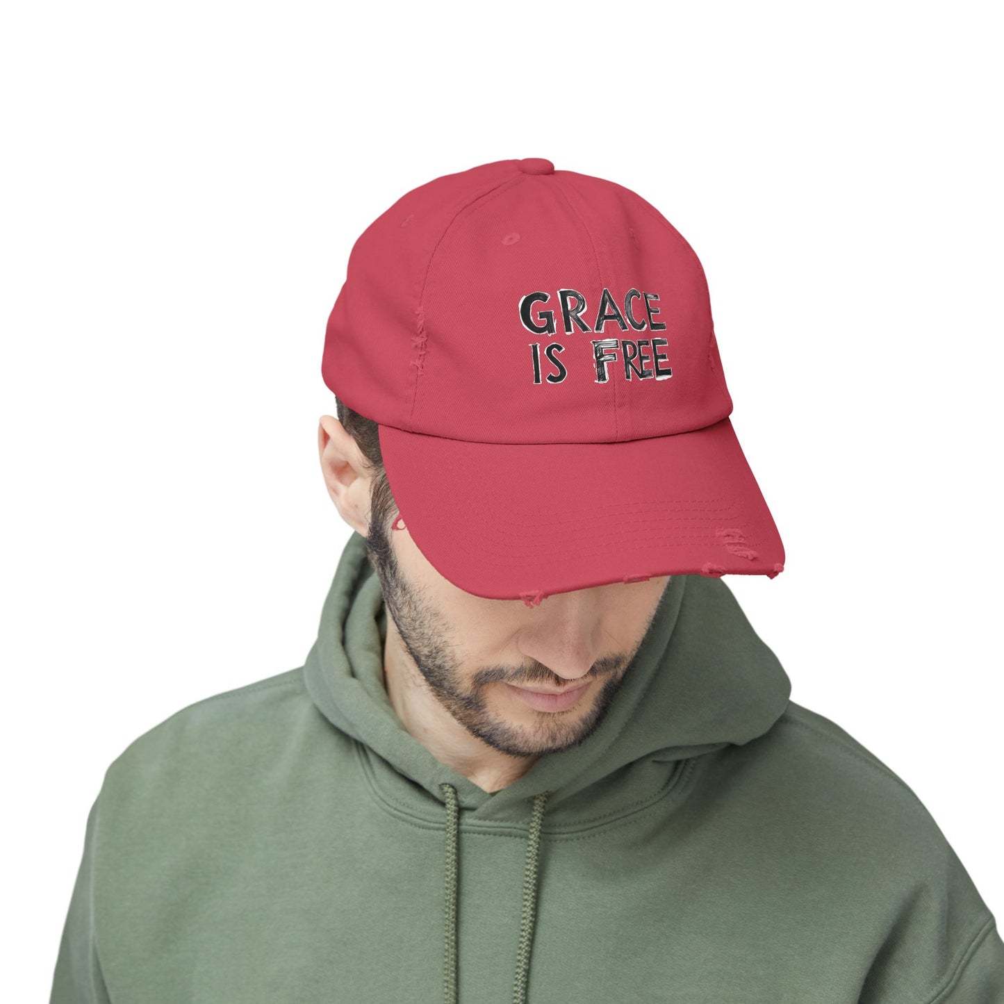 Unisex Distressed Cap - 'Grace is Free' Inspirational Hat for Everyday Wear