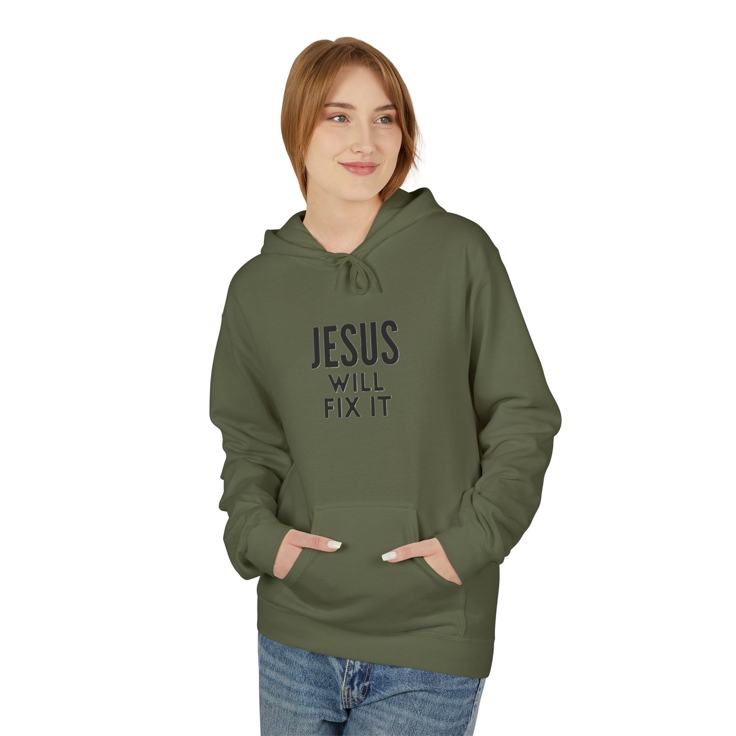 Unisex Fleece Hoodie - "Jesus Will Fix It" Inspirational Apparel