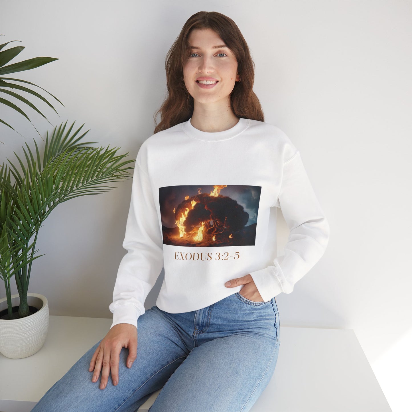 Women's Graphic Crewneck Sweatshirt - Exodus 3:2-5 Burning Bush