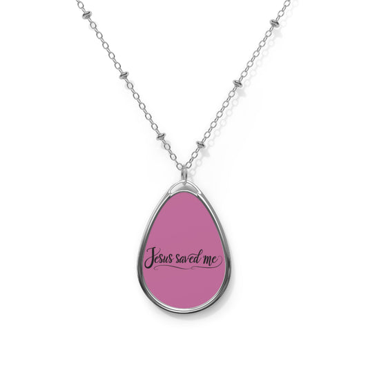 Inspirational Oval Necklace - 'Jesus Saved Me' Pendant