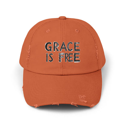 Unisex Distressed Cap - 'Grace is Free' Inspirational Hat for Everyday Wear