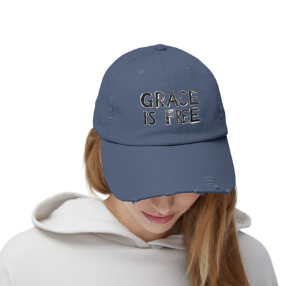 Unisex Distressed Cap - 'Grace is Free' Inspirational Hat for Everyday Wear
