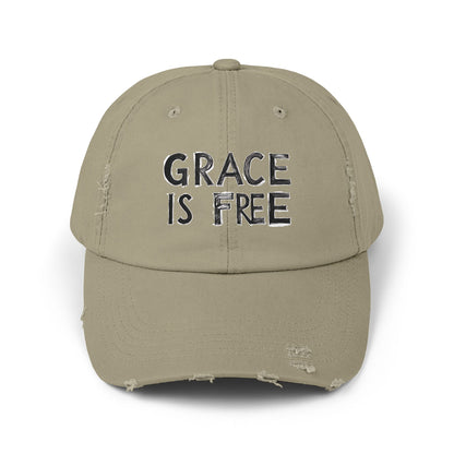 Unisex Distressed Cap - 'Grace is Free' Inspirational Hat for Everyday Wear