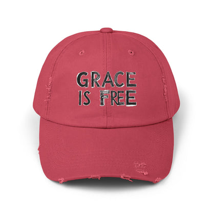 Unisex Distressed Cap - 'Grace is Free' Inspirational Hat for Everyday Wear