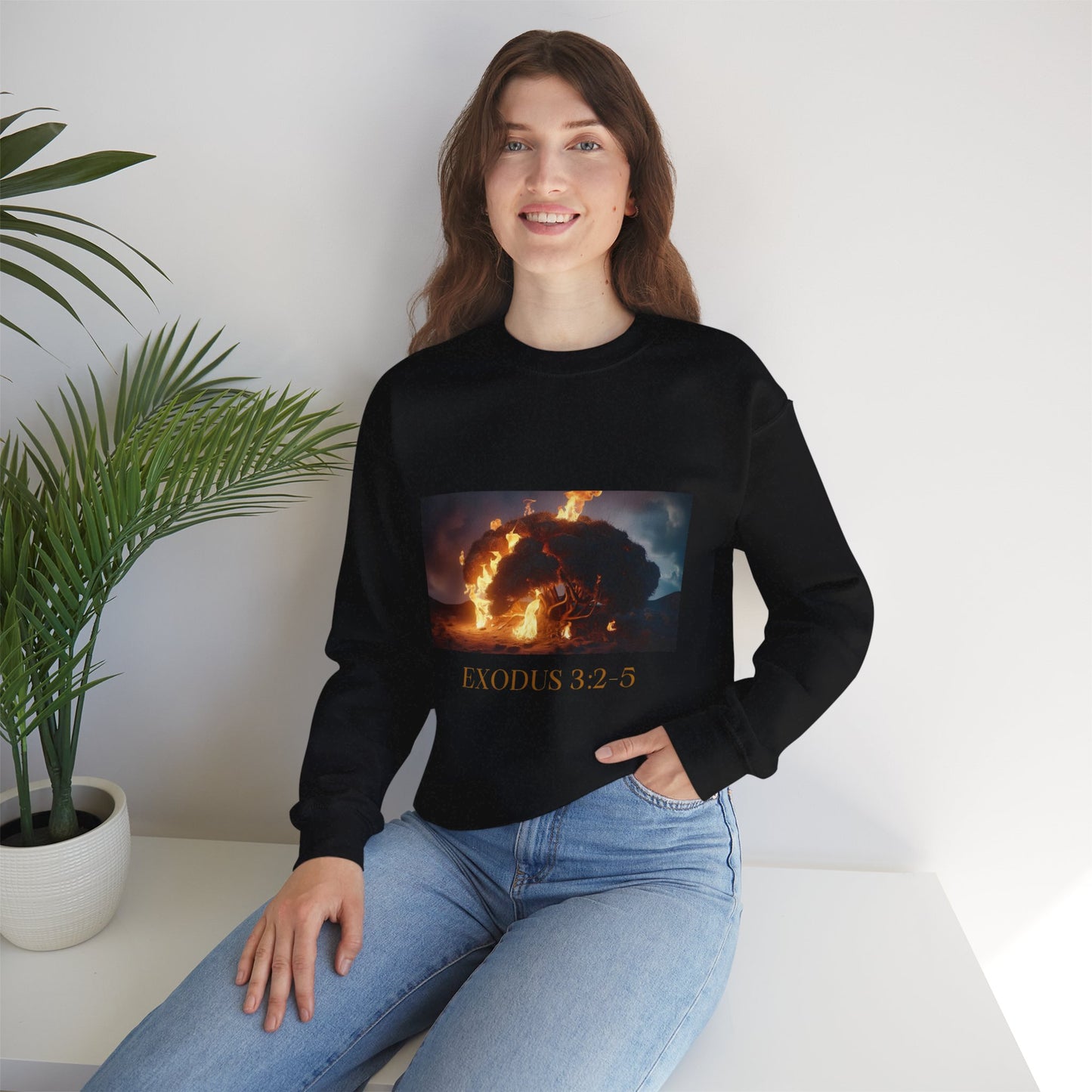 Women's Graphic Crewneck Sweatshirt - Exodus 3:2-5 Burning Bush