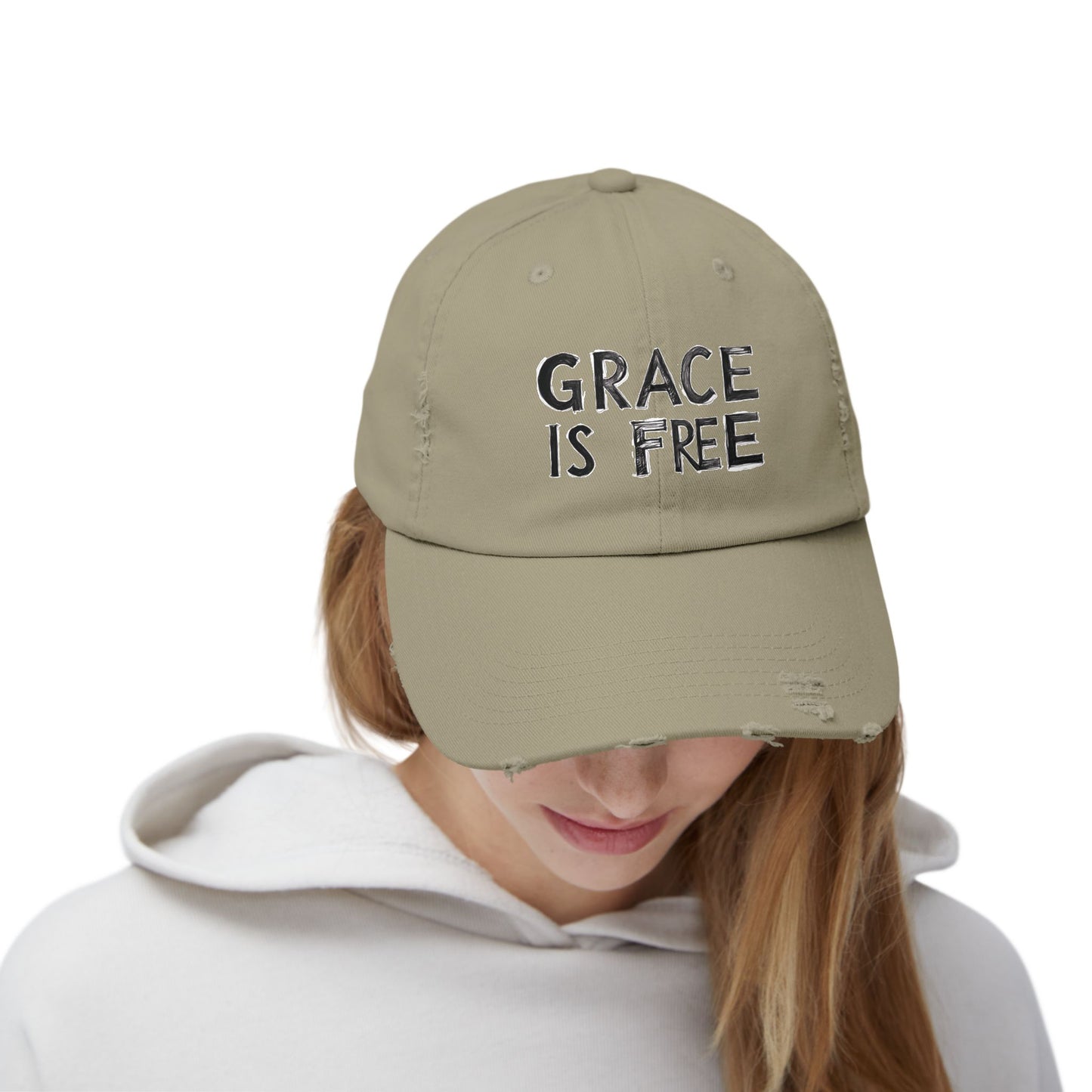 Unisex Distressed Cap - 'Grace is Free' Inspirational Hat for Everyday Wear