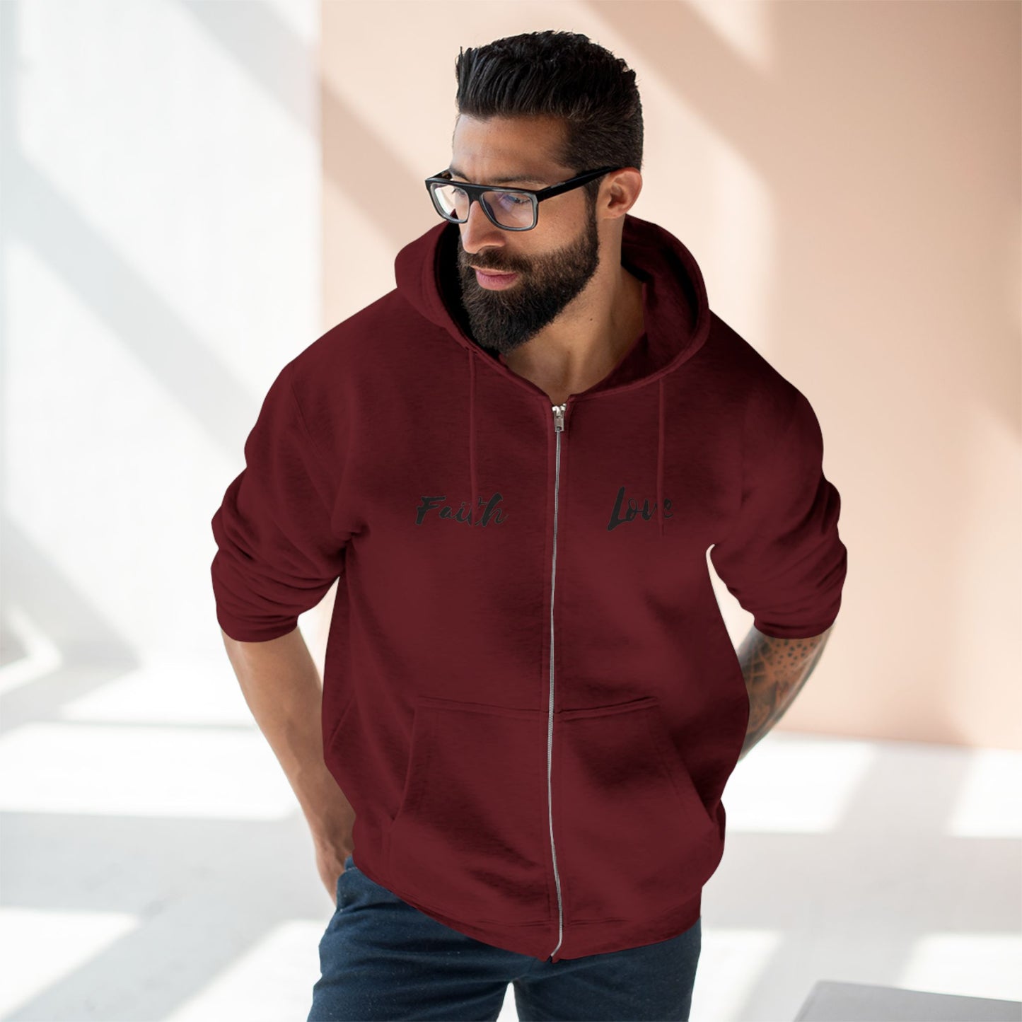 Inspirational Unisex Zip Hoodie - 'Faith Love'