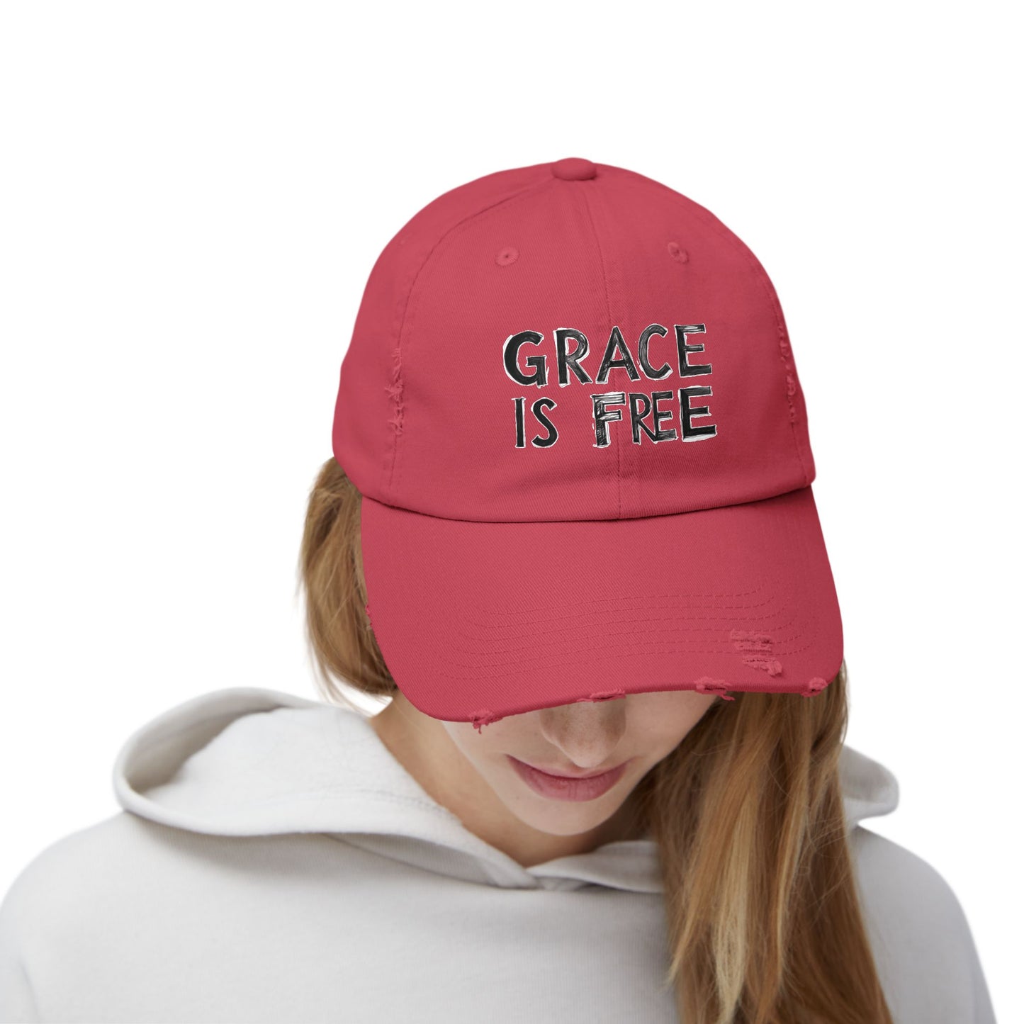 Unisex Distressed Cap - 'Grace is Free' Inspirational Hat for Everyday Wear