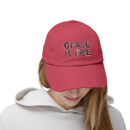 Unisex Distressed Cap - 'Grace is Free' Inspirational Hat for Everyday Wear