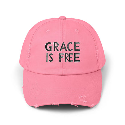Unisex Distressed Cap - 'Grace is Free' Inspirational Hat for Everyday Wear