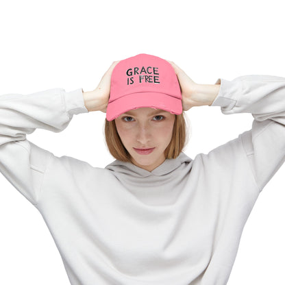 Unisex Distressed Cap - 'Grace is Free' Inspirational Hat for Everyday Wear