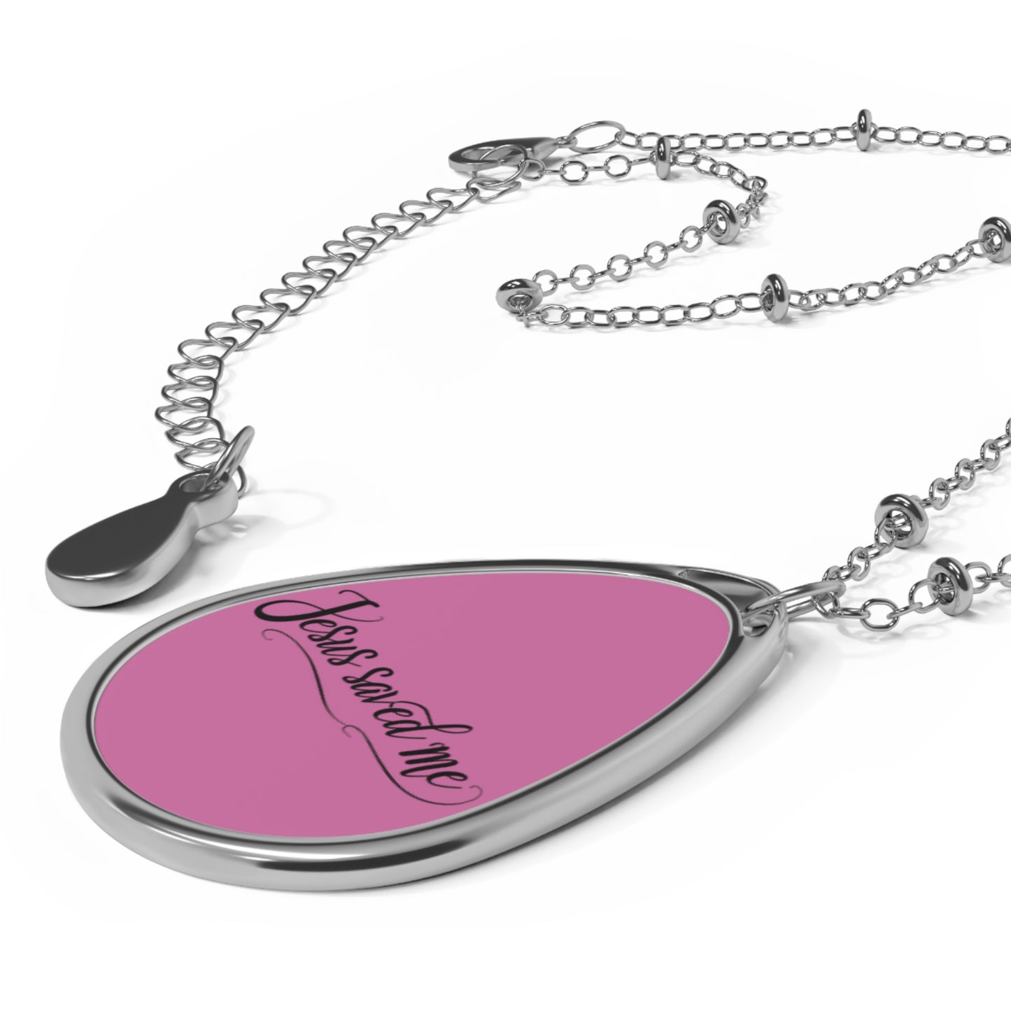 Inspirational Oval Necklace - 'Jesus Saved Me' Pendant