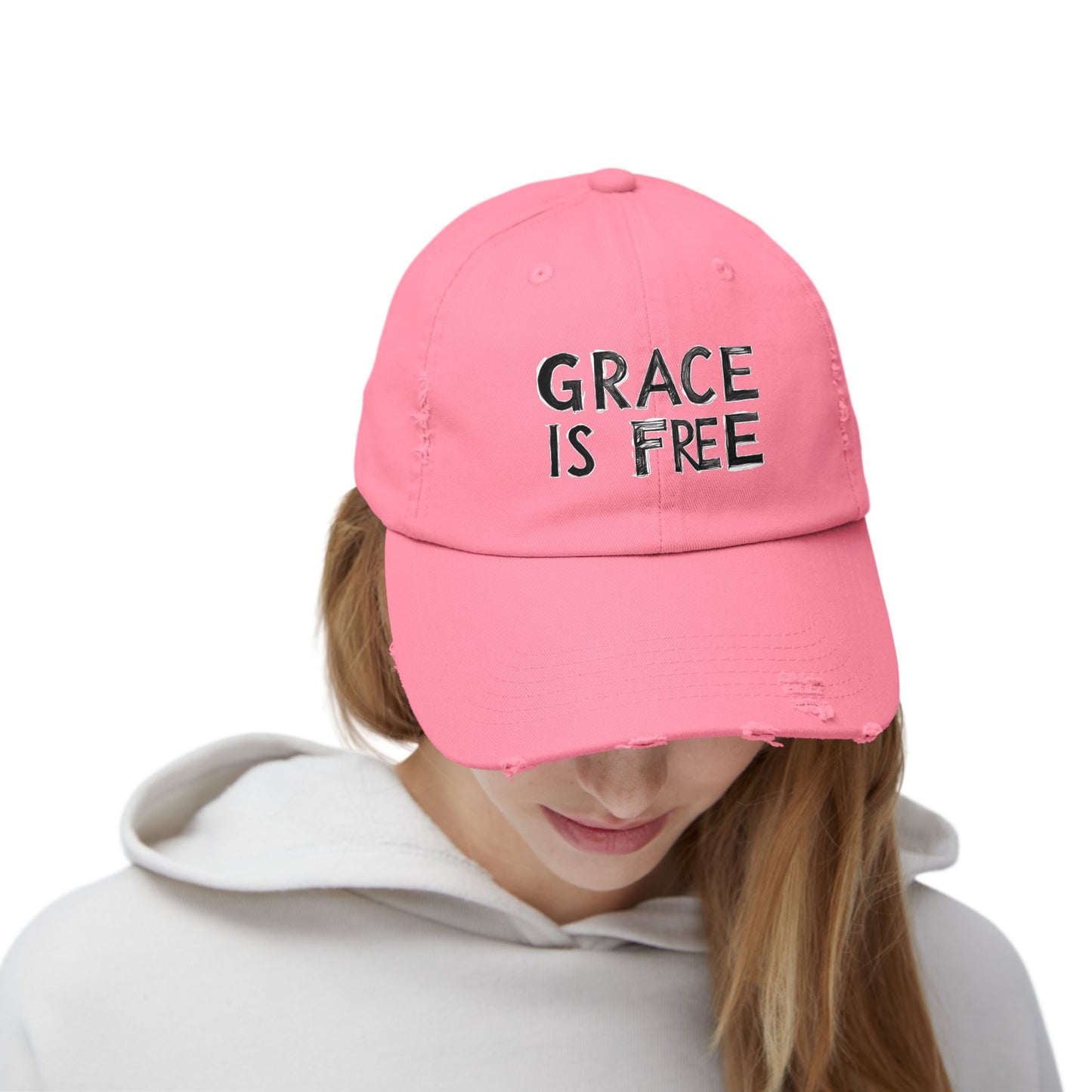 Unisex Distressed Cap - 'Grace is Free' Inspirational Hat for Everyday Wear
