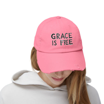 Unisex Distressed Cap - 'Grace is Free' Inspirational Hat for Everyday Wear